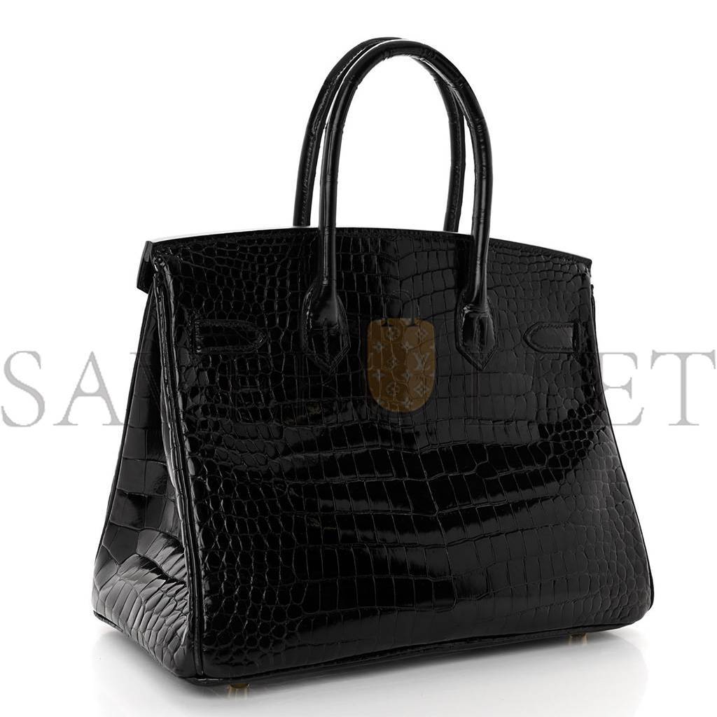H**mes noir black ghw niloticus crocodile birkin 30 handbag (30*22*16cm)
